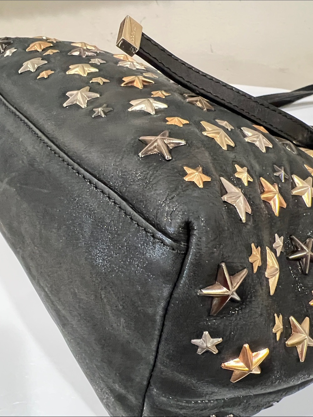 Jimmy Choo Navy Coated Star-Studded Satchel Handbag - Picture 14 of 16